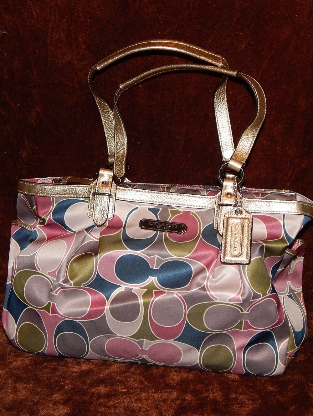 Coach Multicolor Signature Tote with Metallic Gold Handles